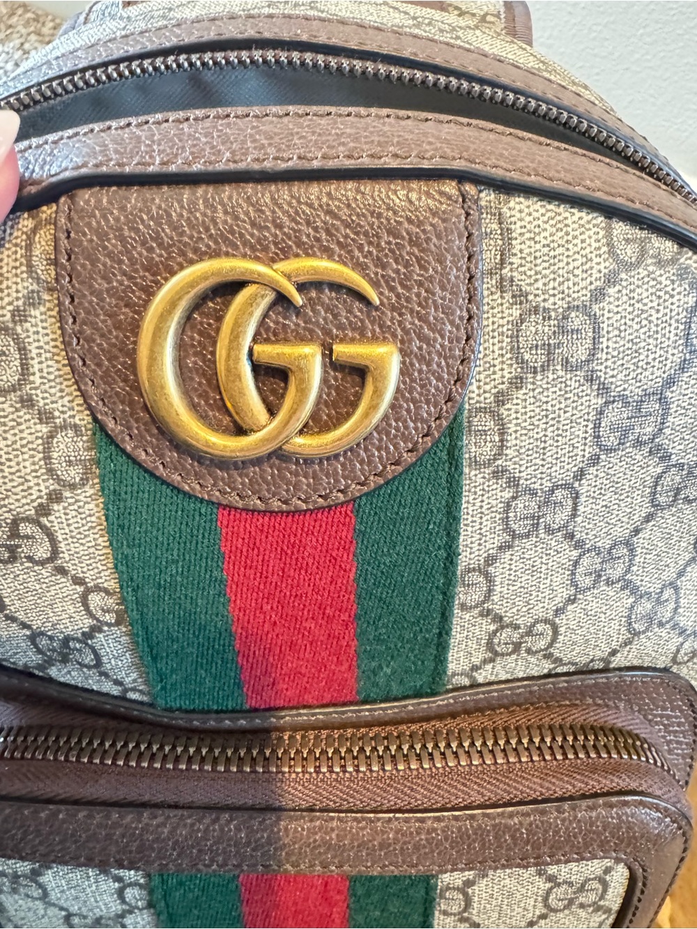 Gucci GG Supreme Ophidia Small Backpack Beige/Brown with Iconic Green & Red Web - Picture 9 of 16
